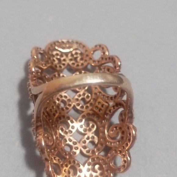 14k Rose Gold Plated Sterling Silver Lab-Created White Sapphire Filigree Ring S7 - Picture 8 of 11